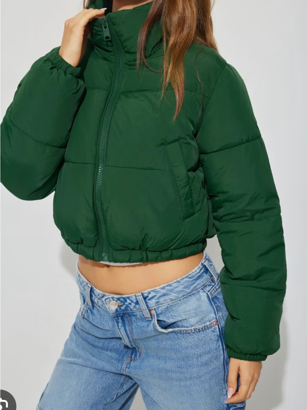 Garage Forest Green Cropped Puffer Jacket